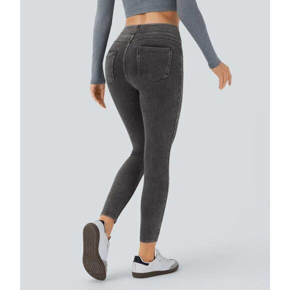 Halara Denim Leggings Womens Small Black High Waisted Jeggings Stretch Pants - Picture 8 of 8